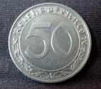 German Third Reich 50 Reichspfennig nickel coin with swastika