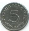 German Third Reich 5 Reichspfennig Zinc coin with swastika