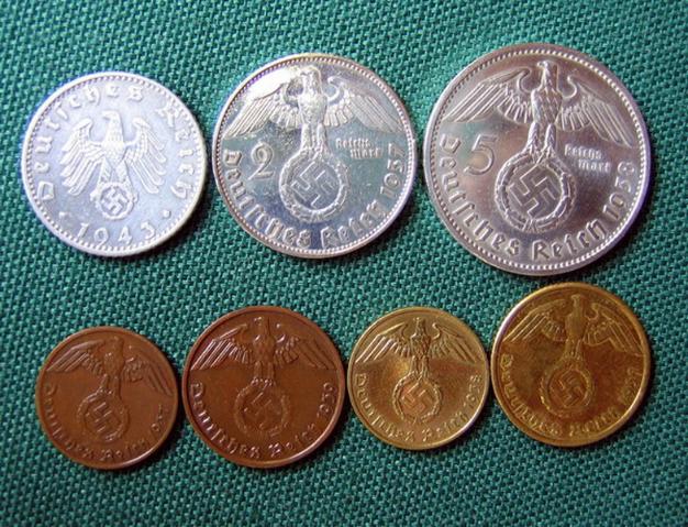 German Third Reich Reichsmark and Reichspfennig coins