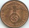 Nazi German Third Reich 1 Reichspfennig copper coin with swastika
