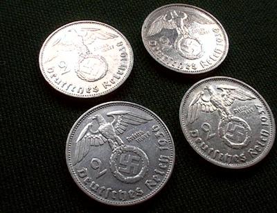 Nazi Silver 2 Reichsmark 4 year set with swastika