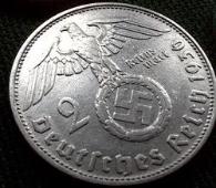Nazi Silver 2 Reichsmark 1936 coin with swastika