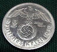 Nazi Silver 2 Reichsmark Coin with swastika