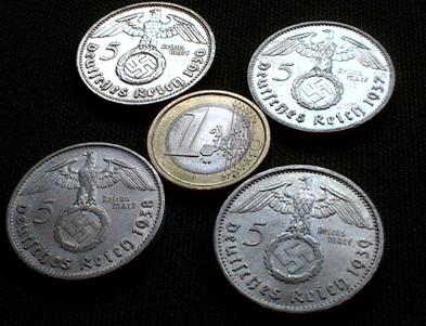 Nazi Silver 5 Reichsmark 4 year set with swastika
